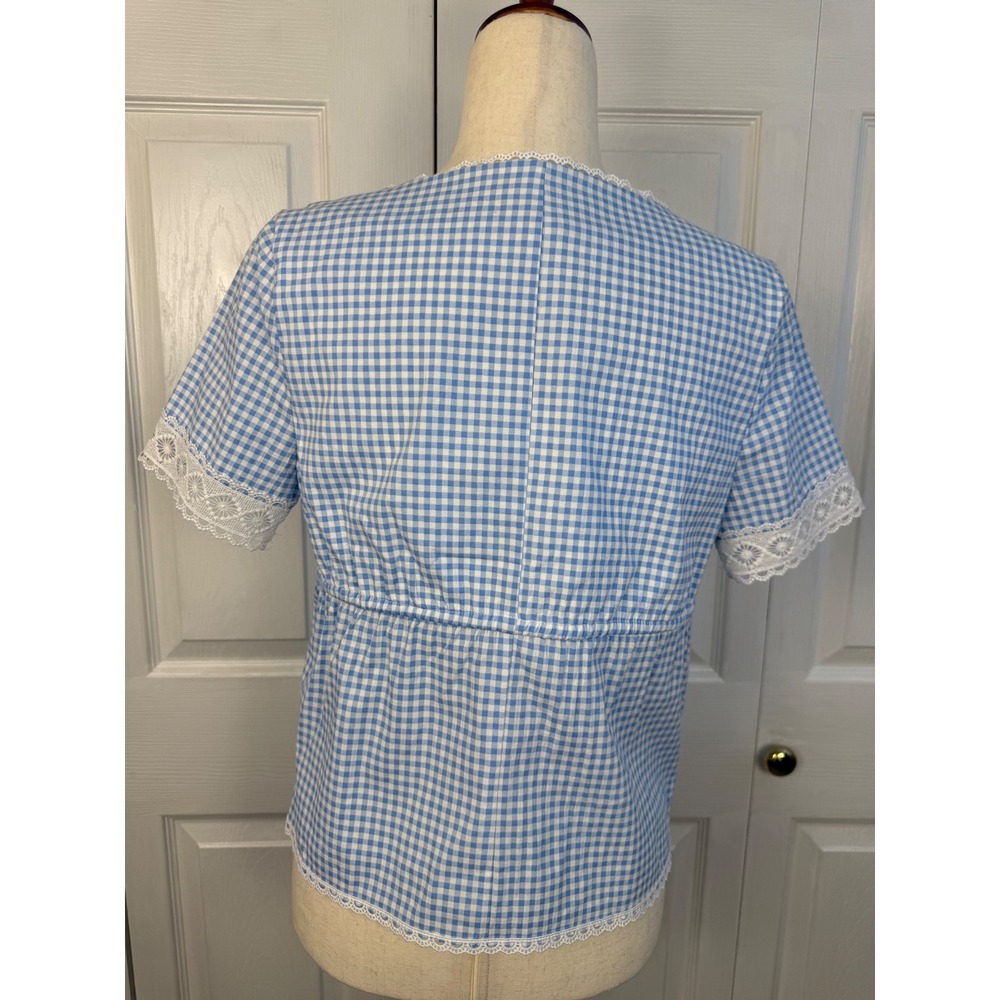 NWT Bagatelle Collection Blue Gingham Lace Trim Tie Front Top Size S - Picture 6 of 10